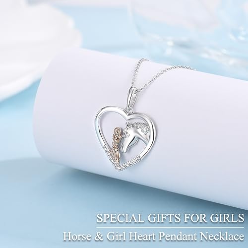 Horse Gifts for Girls Women Horse Lovers, Girl And Horse Heart Shape Pendant Necklace on Birthday Christmas Valentines Mothers Day Graduation Back to School2