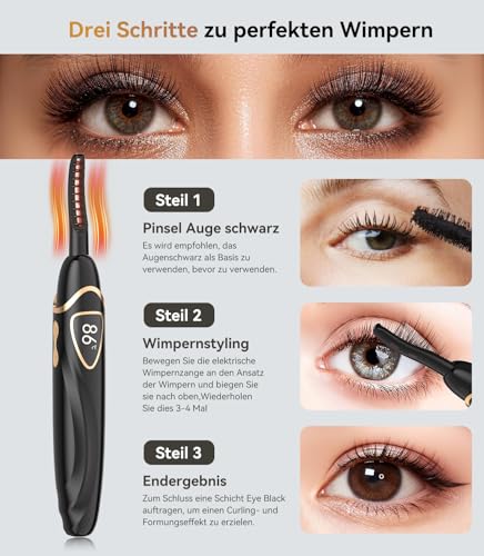 2-in-1 Wimpernzange Beheizbar【Nr.1 in Präzise Temperaturregelung-Zertifiziert】【Schnelle Heiztechnologie für sofortiges Styling】Elektrischer Wimpern-Curler mit Display für Morning,Office,Travel,Event