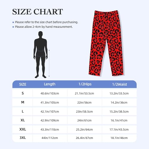 Mens Pajama Pants - Leopard Red Print Soft Sleep Lounge Pants For Men, Casual Pj Bottoms With Pockets3