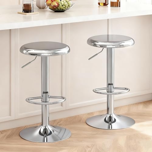 CAROLMADE Bar Stools Set of 2, Adjustable Metal Bar stools Swivel Counter Height Stool Backless...