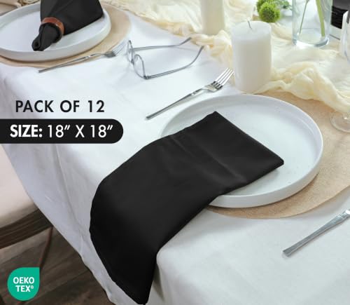 Image of Ruvanti Cloth Napkins Set of 12, Cotton Enrich 18 inchx18 inch - Black | Washable, Soft, Durable & Absorbent Everyday Napkins. For Home, hotel, Wedding Napkins, Thanksgiving, Christmas Dinner Napkin