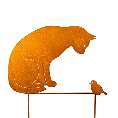 Blümelhuber- Animaux Sculptures et Statues de Jardin- Decoration Jardin Exterieur - déco Jardin en Motif Chat Deco et Oiseau-Statue Jardin Exterieur en Metal rouillé Cover