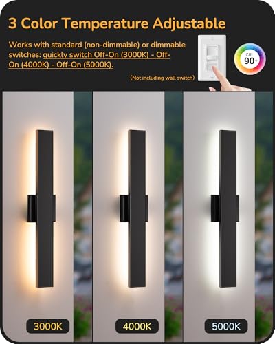 Image of EDISHINE 23.6 inch Modern Outdoor Wall Light, Black LED Exterior Light Fixture