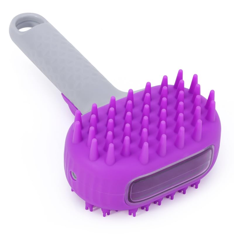 Pet Dog Bath Brush, 2 in 1 Silicone Brush Bathing Grooming Massage Brush with 6.8oz Shampoo Dispenser for Long & Short Haired Dogs Cats Shower