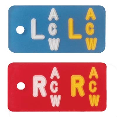 X-Ray Markers (Mark-Clear Plastic) - Blue/Red, Duo Markers, Half Copper/Half Standard, Left & Right Set, 3/8" Lead Letters "L" & "R"