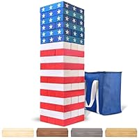 GoSports Giant Wooden Toppling Tower - Stacks Up to 5 ft - Stars and Stripes