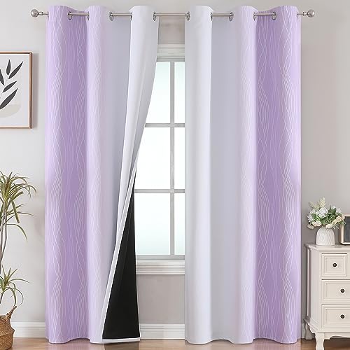 Estelar Textiler Lilac and Greyish White Room Darkening Blackout Curtains 84 Inches Long for Living Room, Thermal Insulated Ombre Light Blocking Grommet Blackout Drapes for Bedroom, 42Wx84L, 2 Panels