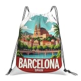 Gran capacidad: tamaño 36 x 42 cm. Con suficiente espacio interno, almacena artículos como cosméticos, artículos deportivos de papelería, productos electrónicos y artículos esenciales diarios. Esta bolsa con cordón de paisaje urbano de Barcelona España tiene una fuerte capacidad de almacenamiento.