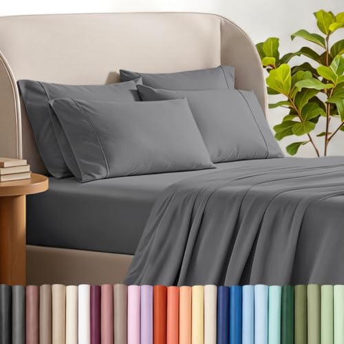 Image of Bare Home Sheet Set 1800 Ultra-Soft with 4 Pillowcases (Queen, Grey) | 6 Piece Set, Deep Pockets 6 to 15 Inches, 1800 Ultra-Soft, Double Brushed, Hotel Luxury
