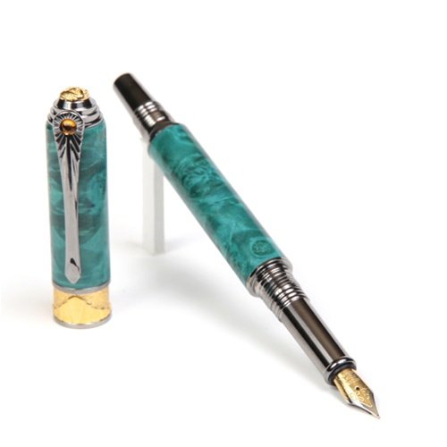 Lanier Pens Art Deco Fountain Pen - Black Titanium and 22kt Gold - Turquoise Box Elder