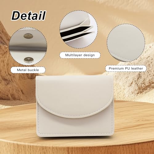 Woman Wallet, Leather Slim Ladies Wallet Purses Compact Cute Credit Card Holder With Snap Small Wallet Purse for Storing Card Change Coin (White)3