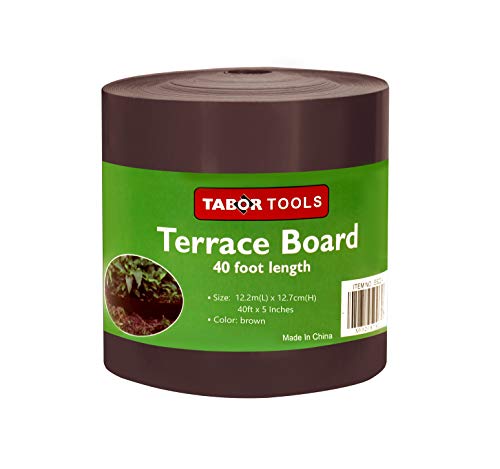 TABOR TOOLS Terrace Board, Landscape Edging Coil, Grass Barrier, Bender Board, Garden Liner,1/25" = 0.04" Inch Thin, 5 Inch High. ES22. (Brown, 40 Ft)