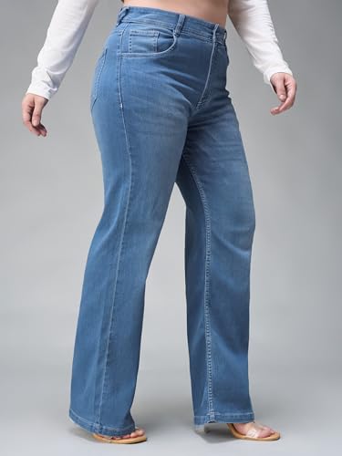 Image of Miss Chase A+ Women's Wide-Leg Mid Rise Regular Length Blast Effect Denim Jeans