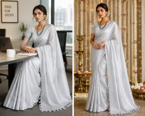 Image of HAIDER ALI AND SONS Pure Tissue Linen Saree for Women with Blouse Piece | Bhagalpuri Handloom Linen Saree | Soft Breathable Lightweight Ethnic Saree for Party, Festival, Office Wear |