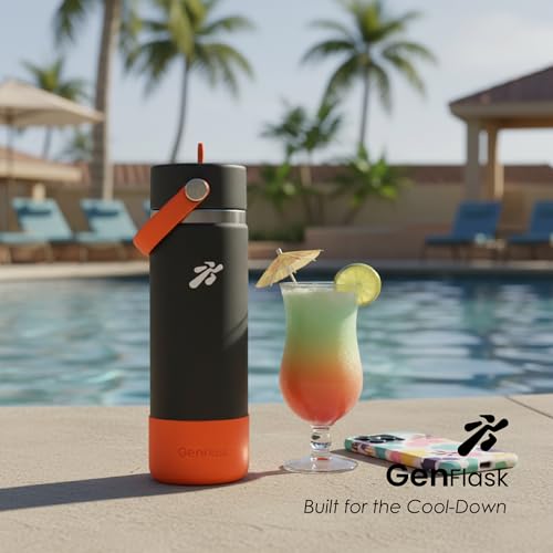 Image of VBOTT GENFLASK-Ozil -600 ml|Thermosteel Flask with Straw Sipper & Carrying Loop| SS 304 Water Bottle|Hot /Cold-18 /24 hrs|Insulated Bottles|Dark Grey /Orange Colour|Multipurpose