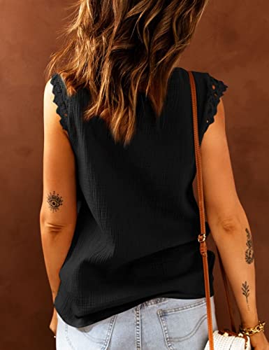 Kwoki Women's Swxy V Neck Summer Tank Tops Sleeveless Casual Loose Lace Stitching Vest Tee Shirt3