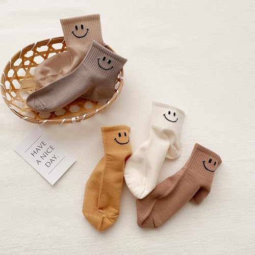 Baby Toddler Mesh Socks with Smiley Faces, Boys Girls White Breathable Summer Kids Ankle Socks,5 Pack2
