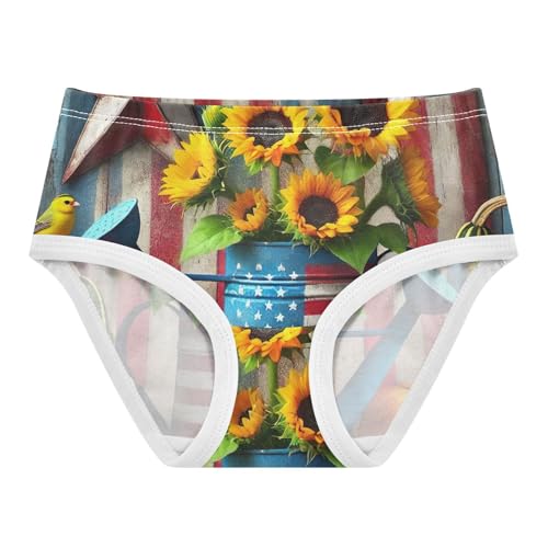 Cotton Toddler Underwear Custom Patriotic Sunflowers American Flag Cute Panties Girl Stylish Briefs Undies Kids 2t