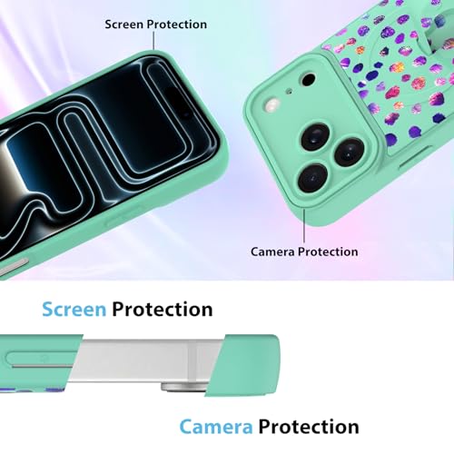 Coque iPhone 17 Pro Max léopard irisé vert avec support béquille et bracelet - 5