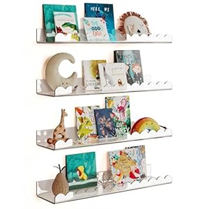 G&W Gruwald 4 Pack Clear 15.7 Inches Acrylic Book Shelf for Kids Room, Floating Kids Book Shelves for Wall, Nursery Book Shelves, Magazine Rack, Picture Ledge (Clear, 15.7)