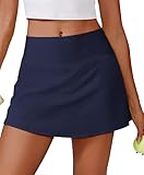 PINSPARK Women's High Waisted Tennis Skirts Tummy Control Golf Skorts Skirts for Women with Shorts Pockets, Navy Blue Medium