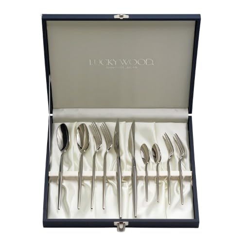 Lucky Wood Cutlery Set, Wedding Gift, Stylish, Restaurant, Cafe, Good Design Award, Simple, Married and Wife, Stainless Steel, Perfect for Sophisticated Tables, Premium, 10 pcs, No. 12500, Mil-Door