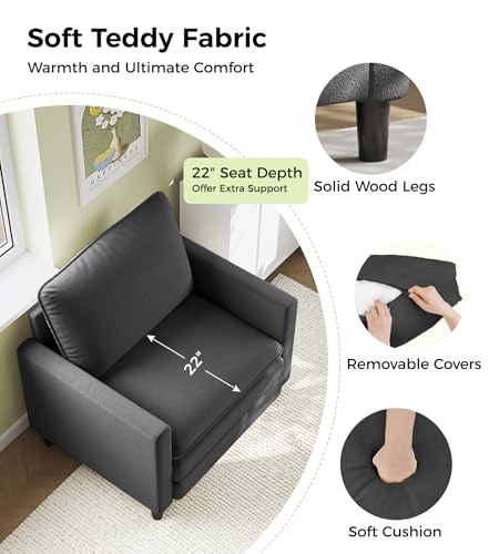 Image of Welzona 3-Layers Cloud Accent Chair, 33 inch Reading Chair, Teddy Arm Chairs