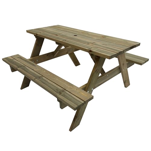 BrackenStyle Tiptree 6 Seat Wooden Picnic Bench - Durable Pub A Frame Picnic Table - Dip Treated Scandinavian Pine (140cm | 6 Person) - 4