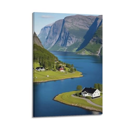 Art mural moderne sur toile WIZIGM 40x60 cm paysage de fjord premium avec cadre
