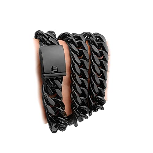 Chunky Mens Black Necklace Stainless Steel Curb Cuban Link Miami Chain Heavy Black Mens Choker