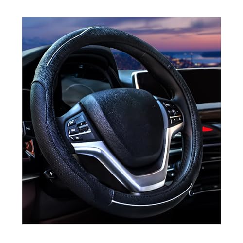 BELOMI Leather Car Steering Wheel Cover, Breathable Non-Slip Vehicle Steering Wheel Protectcor, Soft Auto Decoration Accessories, 15 inch Universal for Vehicles, SUVs, RVs and More?Black?