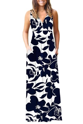 Image of AUSELILY Maxi Dresses for Women Summer Casual Sleeveless V Neck Wrap Dress | Sleeveless Long maxi dress with wrap V neck & side pockets, for formal cocktail, beach & casual daily wear