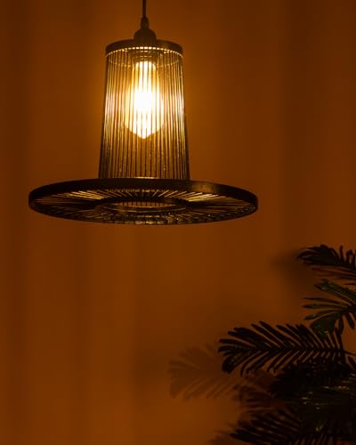 Image of Handmade Bamboo Hanging Lamp Shade Perfect Hanging Pendant Lights for Living Room /Home /Hotel /Cafe /Restaurant Dcor (Brown & Natural)(25X35X25)