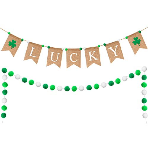 Decoración de San Patricio WT banner de arpillera rústico pack de 2 2