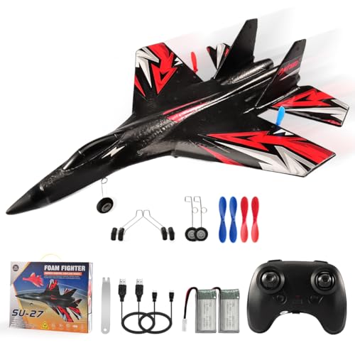 Fremego SU27 RC Plane, 2.4GHZ RC Airplane Ready to Fly Remote Control Airplane W/ 2 Batteries & 6-axis Gyro Stabilizer, 2CH RTF Hobby RC Glider for...