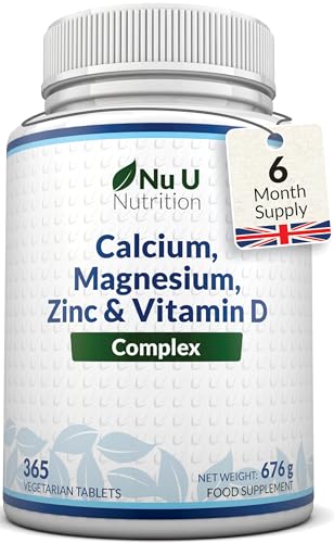 Nu U Nutrition Calcium Magnesium Zinc & Vitamin D Supplement - 365 Vegetarian Tablets - High Strength Osteo Complex with Selenium Copper Manganese & Boron - 6 Month Supply