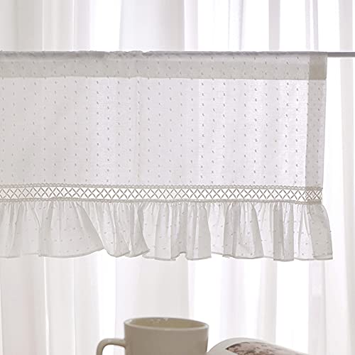 Cortinas de café para dormitorio y cocina rústica en punto blanco texturizado 2