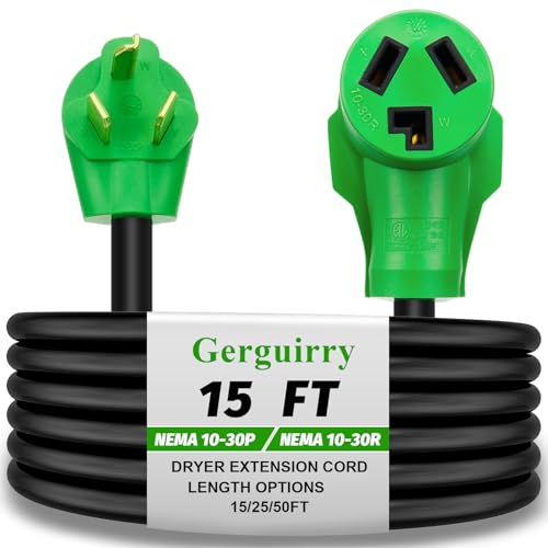 Gerguirry 15 Ft 3 Prong Dryer Extension Cord, 30 Amp NEMA 10-30P to 10-30R, for Dryer/RV/EV...