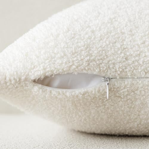 Image of Foindtower Pack of 2, Curly Faux Fur Decorative Throw Pillow Covers Soft Neutral Plush Cushion Case with Zipper Cozy Modern Pillowcase for Home Living Room Couch Bed Sofa 20 x 20 Inch, Cream White