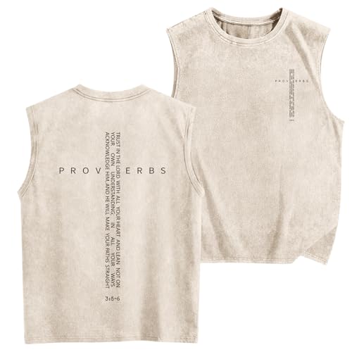 Image of Christian Gym Workout Tank Tops for Men Vintage Bible Verse Cross Graphic Sleeveless Muscle Shirts Acid Wash Tanks Top
