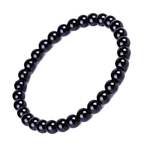 Bracelet Feng Shui en obsidienne noire de richesse de 6 mm pour femmes, filles, enfants - Bracelet élastique Reiki - Cadeau bijoux Cover
