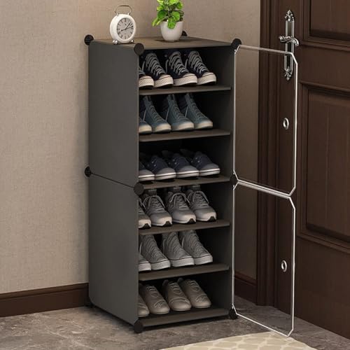 Image of EVRUM Plastic Shoe Rack for Home with Door, 2 Door 6 Shelf | DIY Shoe Stand Organizer Cabinet for 12 Pairs Storage | Portable Slipper & Chappal Stand (Black)