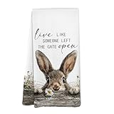 Yorhifa Funny Farmhouse Bunny Kitchen Dish Towels, Bunny Farmers Gifts for Men Farm House, Live Like Someone Left The Gate Open Rabbit Cottagecore Hand Towels for Bathroom Kitchen Decor 16x24 Inches