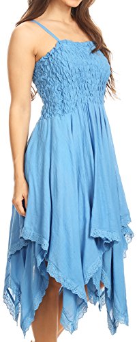 Image of Sakkas Ella Smocked Bodice Spaghetti Strap Double Layered Dress