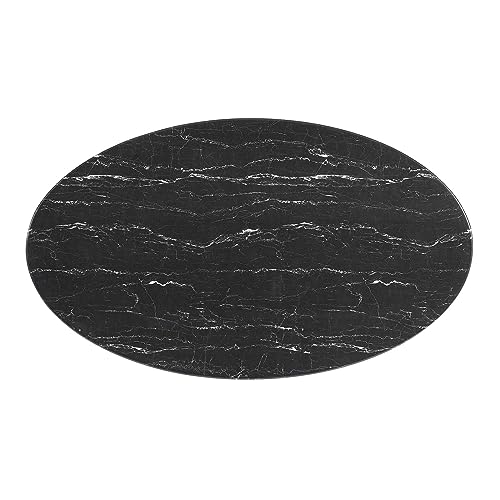 Image of Modway Lippa Oval 60 inch Artificial Marble Mid-Century Modern Dining Table in White Black