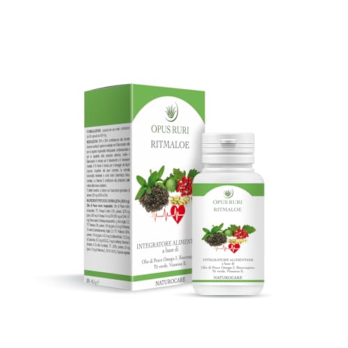 OPUS RURI Ritmaloe - Integratore Alimentare con Omega-3, Biancospino, Te Verde e Vitamina E - 90 Capsule Vegetali - Supporto Naturale per Pressione Arteriosa e Benessere Mentale - Made in Italy