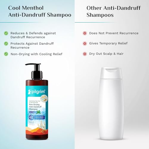 Image of Pilgrim Australian Tea Tree & Salicylic Acid Anti-Dandruff Shampoo with Cool Menthol | Up to 100% Dandruff Reduction*| Soothes Itchy Scalp | Non-Drying Formula | All Hair Types | For Men & Women (400ml)