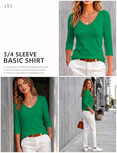 Image of Meetrendi Women's 3 /4 Sleeve Scoop Neck T-Shirt Cotton Blend Slim Fit Basic Tee Casual Spring Top 2026