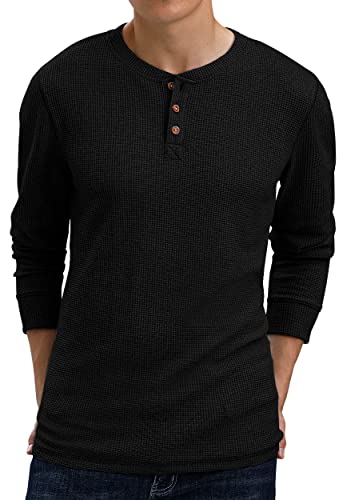 Sailwind Men s Long Sleeve Waffle Henley Casual Henley T-Shirts for Men US Medium Black