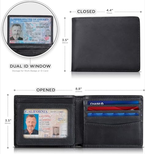 Vintage Genuine Leather Travel Bifold Wallet for Men RFID Blocking 2 Compartment Extra Capacity (Black)3